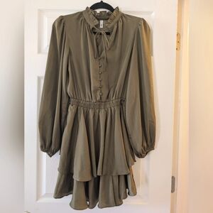 Glam Ruffled Green Mini Dress S